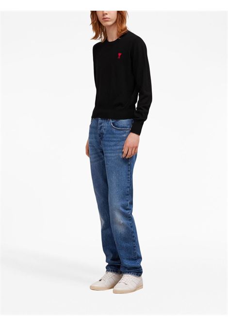 Black logo-embroidered jumper - men AMI PARIS | BFHKS111KN0025001